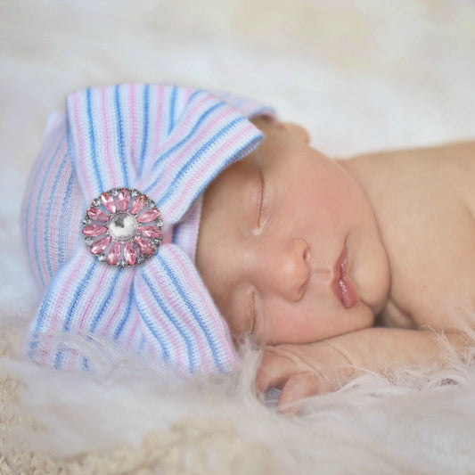 Born to Sparkle Hospital Hat - Pink and Blue Stripe
