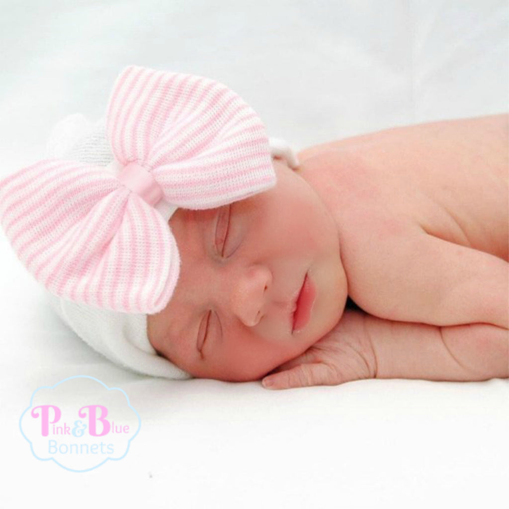 Pink Striped Bow White Hospital Hat