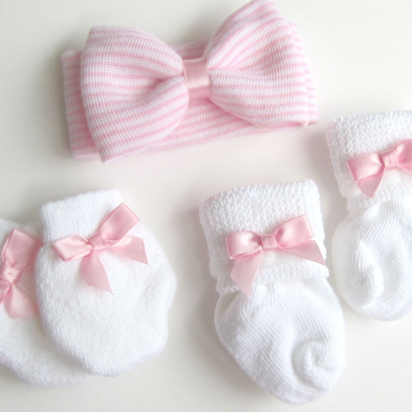 Baby Girl Headband Mittens Socks Gift Set