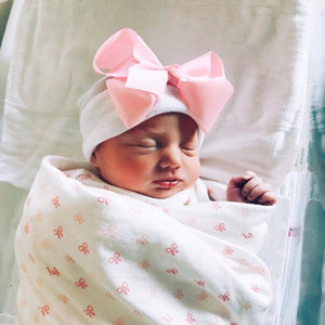 Newborn girl hospital hat, baby girl hat with bow, newborn bows, baby girl beanie